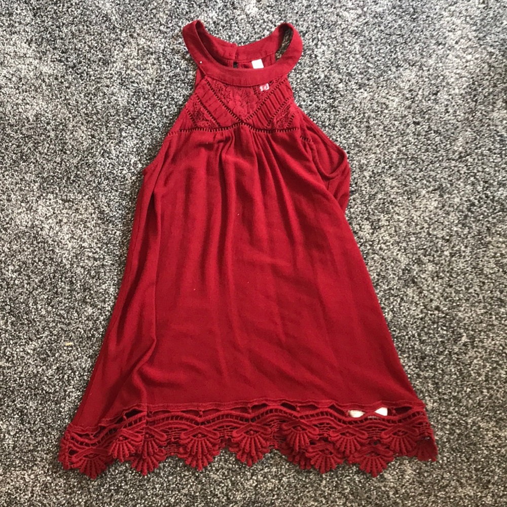 red embroidered tank top